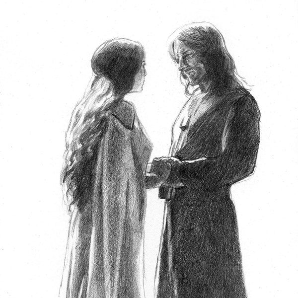 The Lord of the Rings: Arwen and Aragorn Drawing (8x10 print)