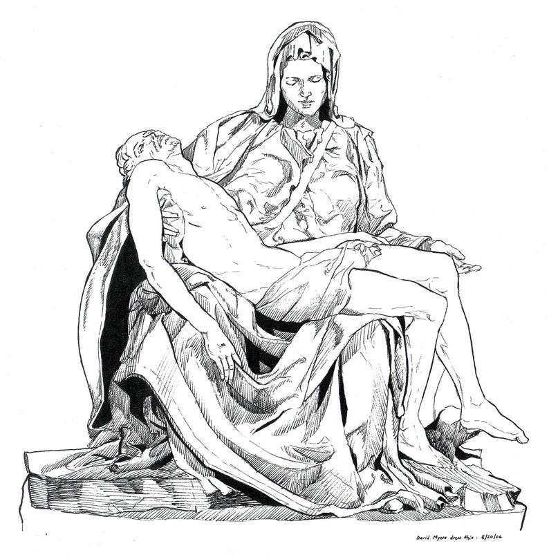 Original Pen and Ink Drawing Michelangelo/'s Pieta