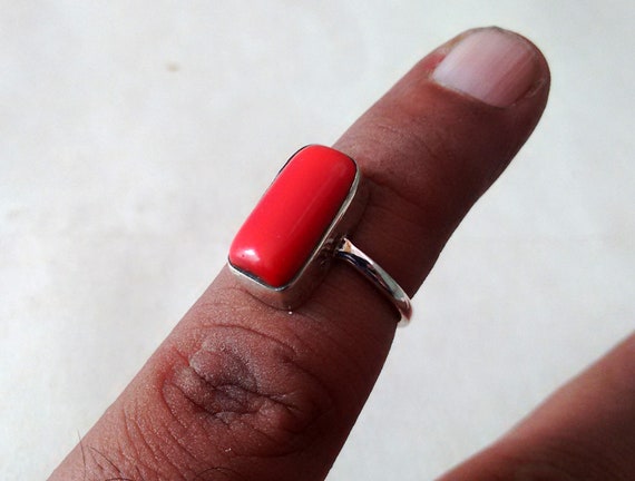 Red Coral Silver Ring 925 Solid Sterling Silver Handmade Jewelry Size 3-13 US Red Coral Silver Ring 925 Solid Sterling Silver Handmade Jewelry Size 3-13 US