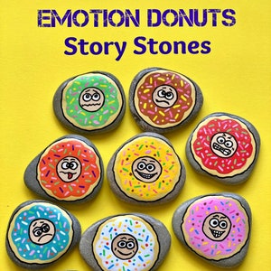 Donuts d'émotion - Pierres d'histoire, visages d'émotion, décor de fête de beignet, autisme, jouet éducatif pour les tout-petits, outil préscolaire Montessori