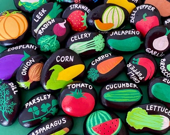 Vegetable garden markers, Garden signs, Hand painted rocks, Gift for Gardener, Mothers Day gift, Row Markers