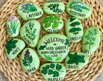 Herb garden markers, Plant seed custom tags, Mothers day gift, Spring basket, Garden labels, Hand painted stones