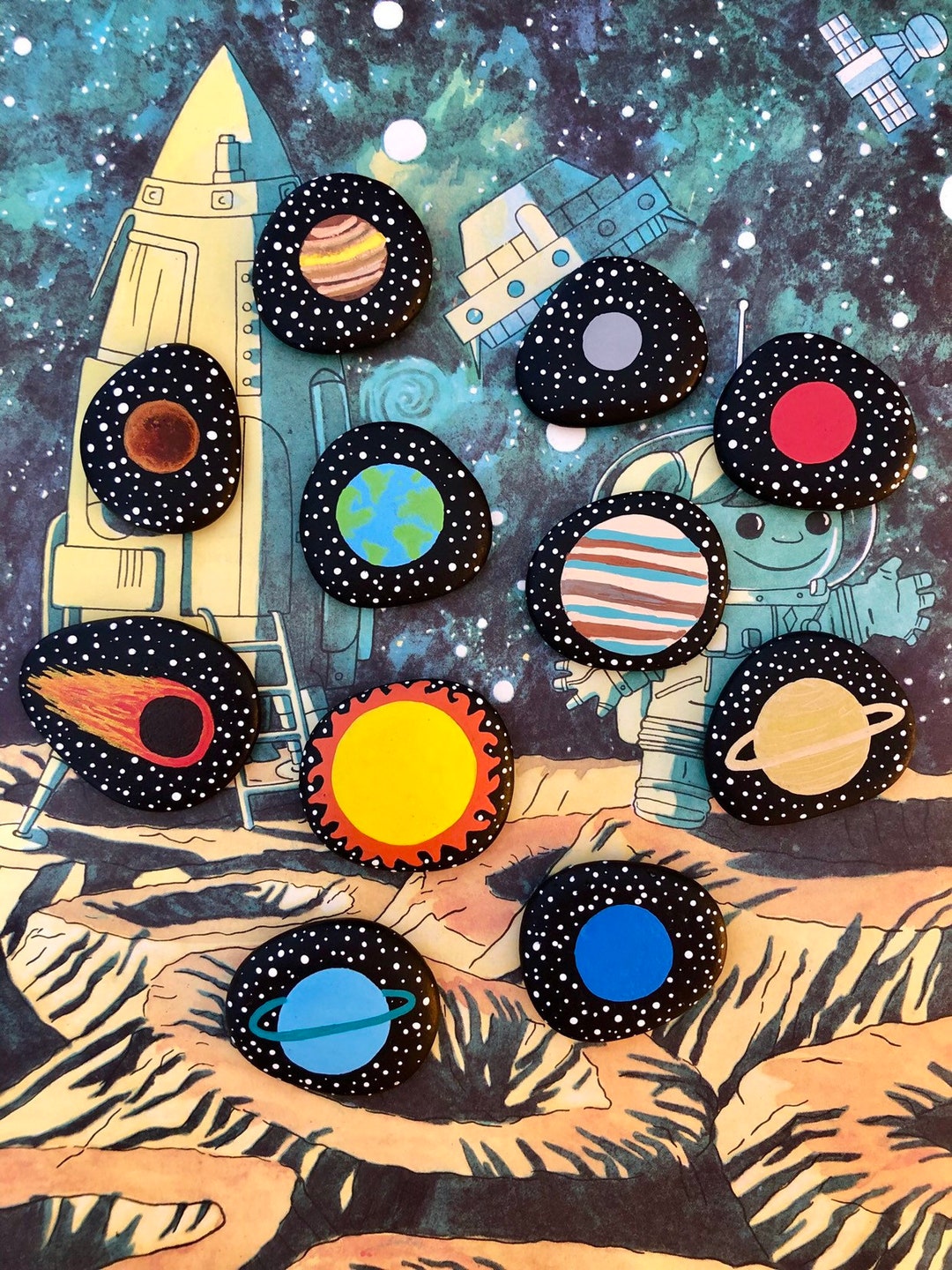 Solar System Toy, Story Stones, Montessori Toddler Toys, and Outer Space Set, Waldorf