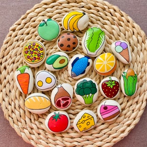 Play food, Story stones set, Pretend play, Mud kitchen painted rocks, Waldorf toy, Gifts for kids