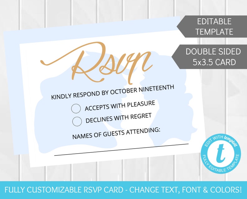 Beauty and the Beast Wedding RSVP Card Editable Disney Etsy