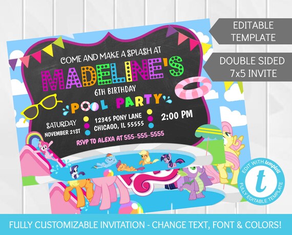 Editable My Little Pony Pool Party Birthday Party Invitation Etsy Editable My Little Pony Pool Party Birthday Party Invitation Etsy