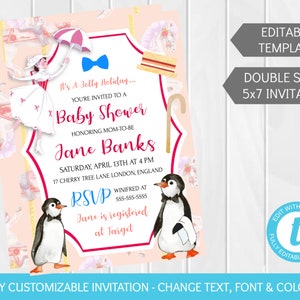 Mary Poppins Jolly Holiday Baby Shower Invitation - Editable Custom Disney Self-Edit Invite Template