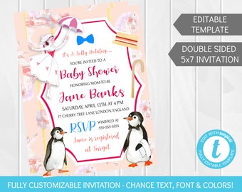 Mary Poppins Jolly Holiday Baby Shower Invitation - Editable Custom Disney Self-Edit Invite Template