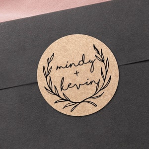 Pegatinas de sobre de nombre / Pegatina personalizada para favores de boda o fiesta / Boda rústica / Pegatina de etiqueta redonda personalizada / Sello de sobre