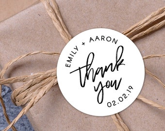 Personalised thank you sticker for your wedding with custom wording for wedding favour or bonbonniere, in gold, white or kraft brown