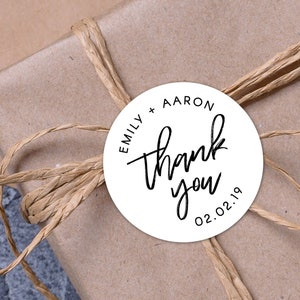 Personalised thank you sticker for your wedding with custom wording for wedding favour or bonbonniere, in gold, white or kraft brown
