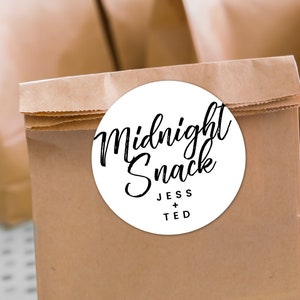 Midnight snack sticker for wedding favour or wedding bonbonniere, perfect for favour box or snack box  or bomboniere