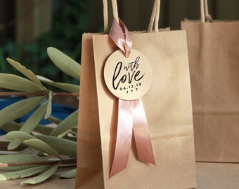 Gift bags as personalised party favour bags for bride tribe or wedding crew