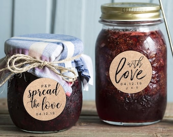 Spread the love stickers wedding favour personalised jam jar labels spread the love party favours