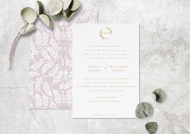 Classic Wedding Invitation Design with Modern Calligraphy Printable Invite Elegant Initial Logo Modern Minimalist Letterpress Design