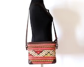Boho bag Kilim bag red yellow southwestern leather cross body bag bohemian hippie ethnic tribal aztec bag purse boho chick sale