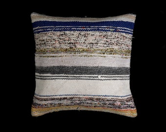 Kilim pillow 20x20 cover handwoven recycled cotton fabric strips pillow case 50x50 boho bed throw turkish cushion case