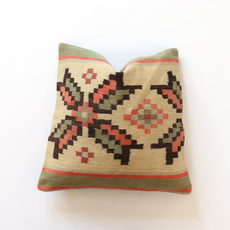 Kilim pillow 20x20 case 50x50 cm moroccan pillow pink green beige black blushy turkish lumbar pillow boho throw pillow cushion cover case