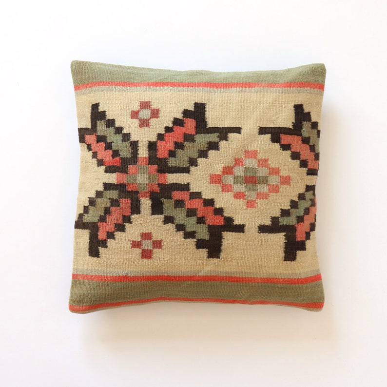 Kilim pillow 20x20 case 50x50 cm moroccan pillow pink green beige black blushy turkish lumbar pillow boho throw pillow cushion cover case