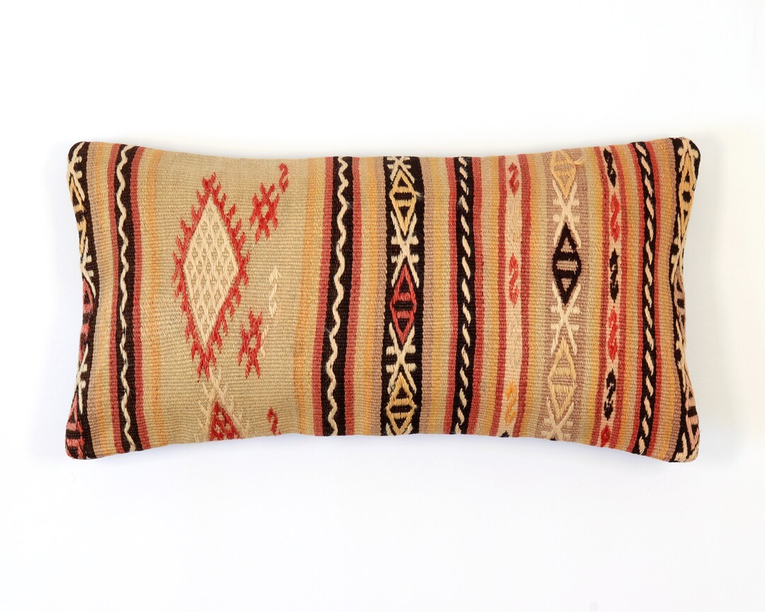 Kilim Lumbar 12x24 Pillow Turkish 30x60 Cover Case Moroccan Anatolian Ethnic Pillow Boho Striped