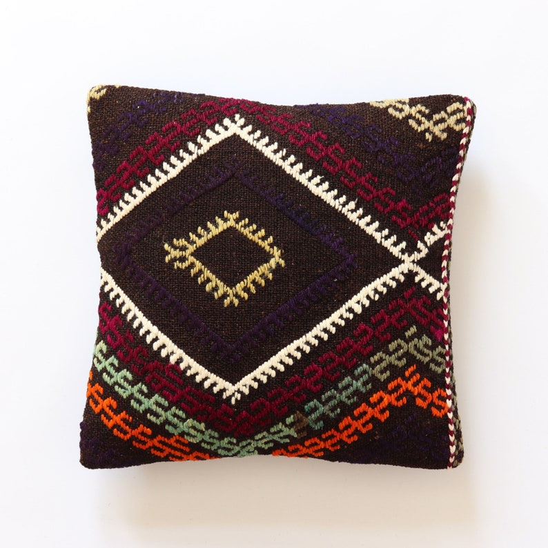 Kilim pillow 16x16 moroccan pillow case 40x40cm boho turkish lumbar pillow brown green persian pillow black red green brown kilim pillow