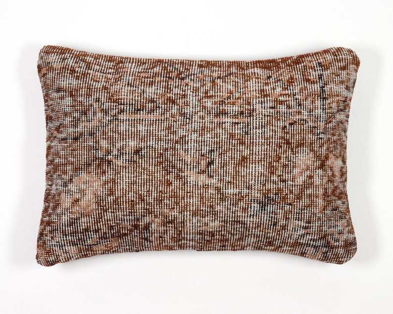 Kilim pillow 16x24 cover lumbar overdyed pile 40x60 dark brown turkish 16 x 24 oriental rug seat couch bench sofa chair accent cushion cover