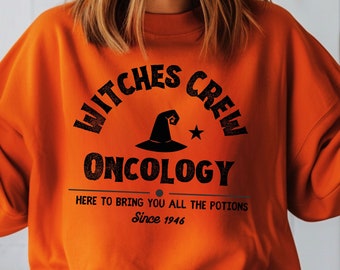 Suéter de enfermera para Halloween con cuello redondo de brujas oncológicas