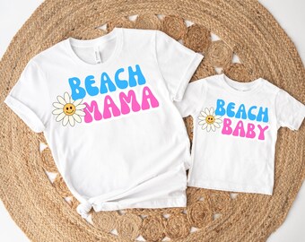 Conjunto de camisetas de algodón a juego para mamá y bebé, estilo playero