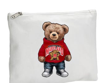 WHITE Custom College or Camp Zipper Canvas Pouch (travel, toiletry)