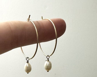 Gold Fill or Silver hoops with Pearls | Sterling Silver Hoops with cultured pearls