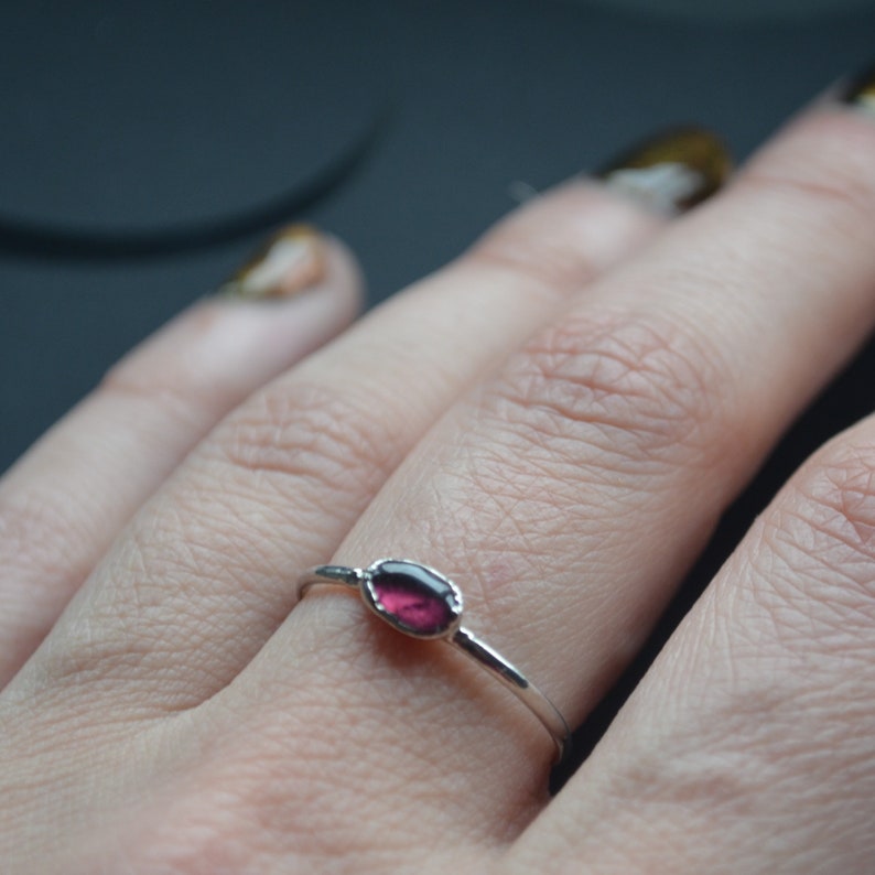 Silver Garnet Stacker January Birthstone Palladium Garnet Stacking Ring