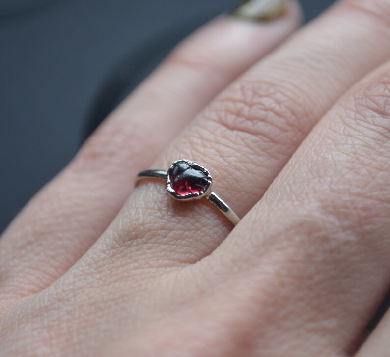 Silver Garnet Stacker January Birthstone Palladium Garnet Stacking Ring