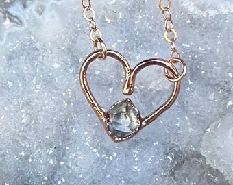 Herkimer Diamond Necklace || Heart Pendant || Handmade || Electroformed || April Birthstone