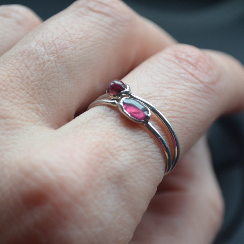 Silver Garnet Stacker January Birthstone Palladium Garnet Stacking Ring