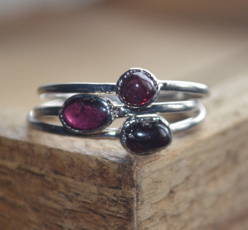Silver Garnet Stacker January Birthstone Palladium Garnet Stacking Ring