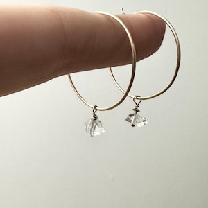 Herkimer Diamond handcrafted hoops gold fill sterling silver image 1