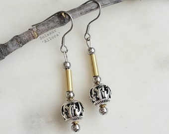 Zodiac earrings, Stainless steel earrings, Choose your Zodiac sign, Statement earrings, Metal bead earrings, Handmade, Unique Birthday gift