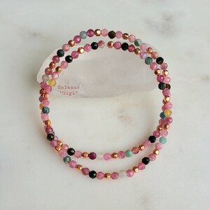 Natural Multicolor Tourmaline bracelet, Solid copper bead bracelet, Minimalist gemstone bracelet, Dainty beaded bracelet,  Birthday gift
