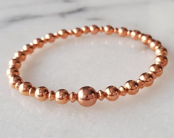 Copper beaded bracelet, Solid copper, Boho style, Anniversary gift, Stretch, Metal bead bracelet, Genuine copper, Unisex bracelet