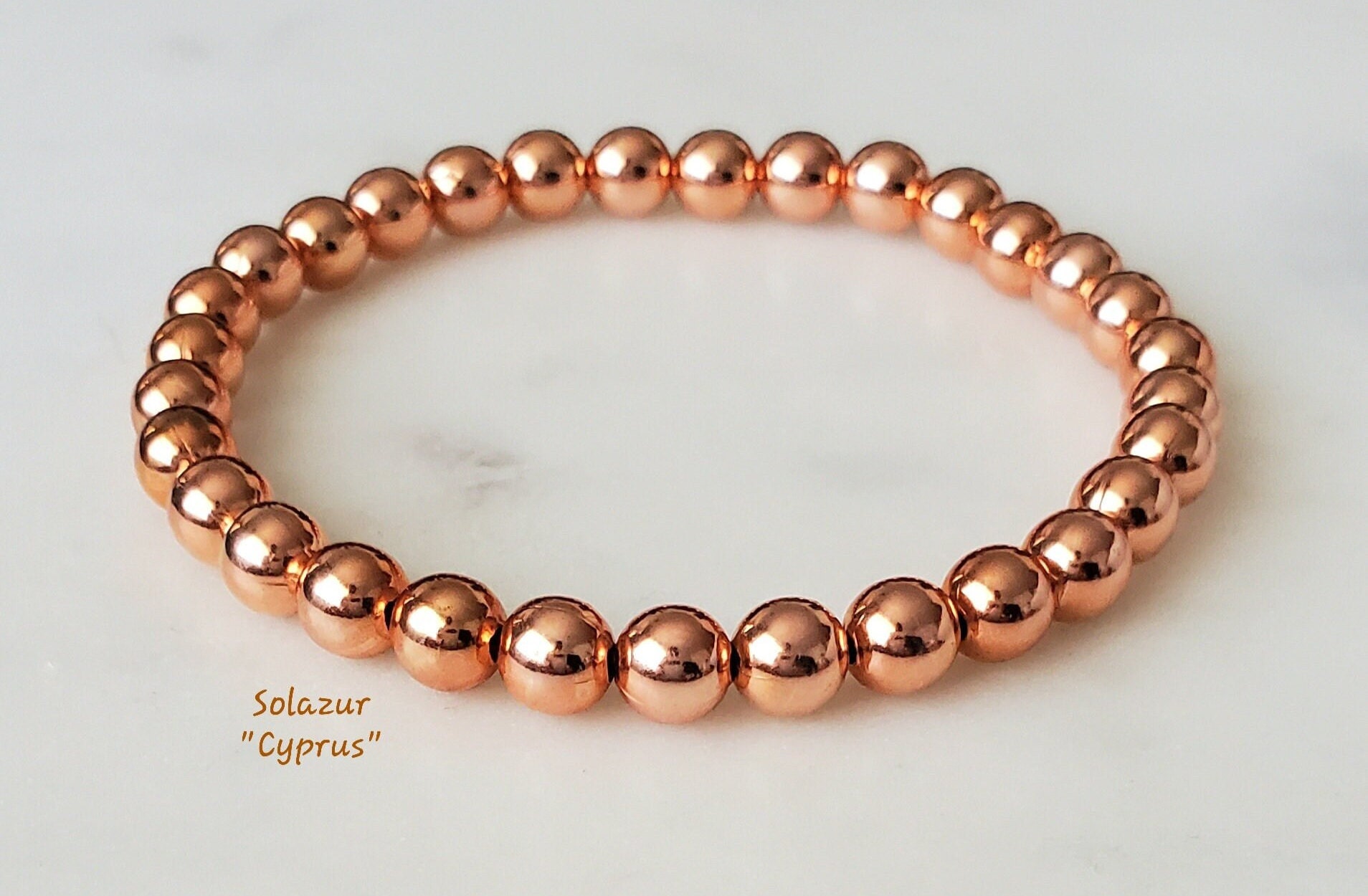 Copper Beaded Bracelet Easy Wear Elastic Stretch Bracelet Solid Copper  Vintage 6mm Round Beads