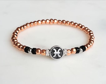 Genuine Copper bracelet, Zodiac bead bracelet, Metal bead bracelet, Black gemstone bracelet, Customized Friendship Birthday Anniversary gift