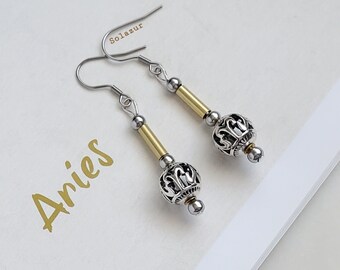 Zodiac earrings, Stainless steel earrings, Choose your Zodiac sign, Statement earrings, Metal bead earrings, Handmade, Unique Birthday gift