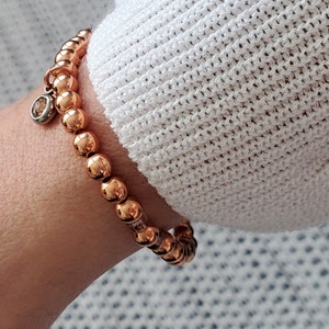 Copper bracelet, Solid copper bracelet, Bracelet with charm, Minimalist, Metal bead bracelet, Stretch bracelet, Unisex, Anniversary gift