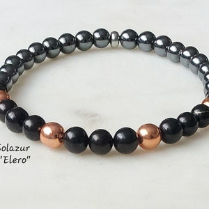 Genuine Shungite bracelet, Solid copper bracelet, Hematite bracelet, Elegant gemstone bracelet, Stone of Grounding, Protection & Energy flow image 1