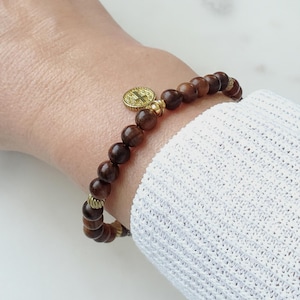 Rosewood bracelet, Cross bracelet, Brown bead bracelet, Wooden bead bracelet, Cross charm jewelry, Spiritual Christian cross Religious gift