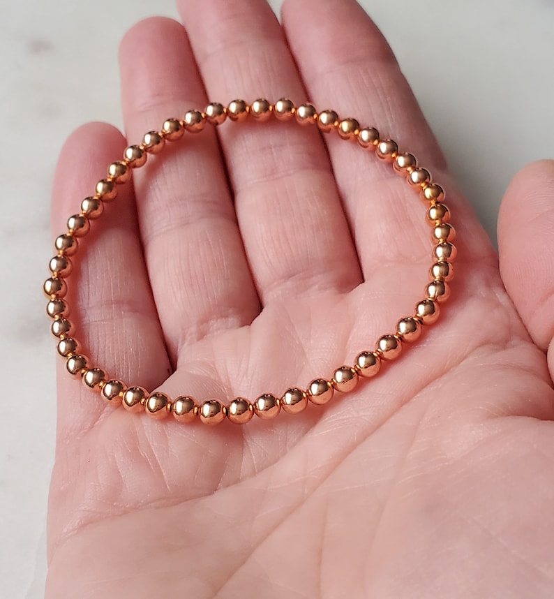 Copper bracelet, Minimalist stretch copper bracelet, Elegant bracelet, Copper anklet, Round copper bead bracelet, Birthday, Anniversary gift image 3