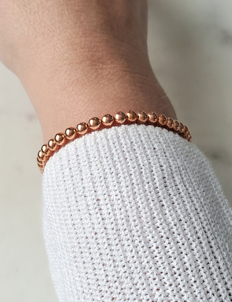 Copper bracelet, Minimalist stretch copper bracelet, Elegant bracelet, Copper anklet, Round copper bead bracelet, Birthday, Anniversary gift image 5