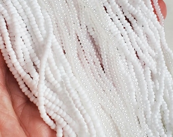 Preciosa Ornela Czech Seed Bead, Pearl White, Opaque white or Matte white, Size 10/0, Round Czech glass seed beads, sold as 12 strings hank