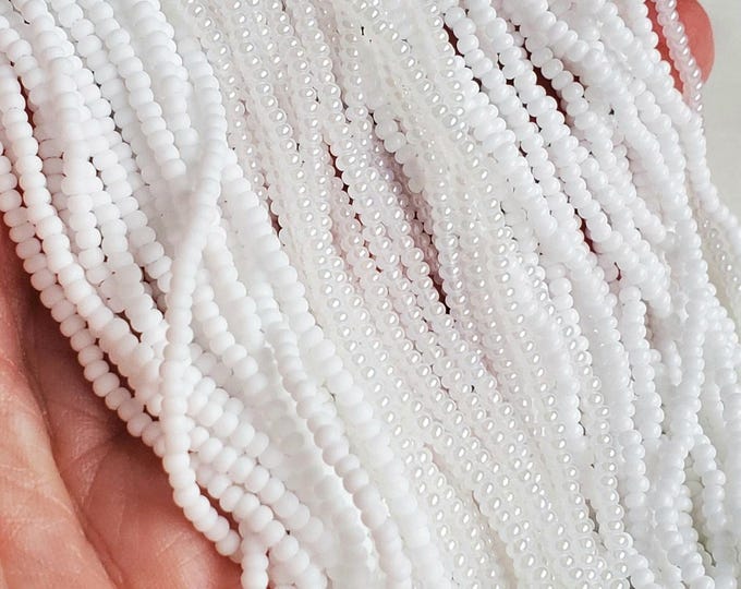 Preciosa Ornela Czech Seed Bead, Pearl White, Opaque white or Matte white, Size 10/0, Round Czech glass seed beads, sold as 12 strings hank