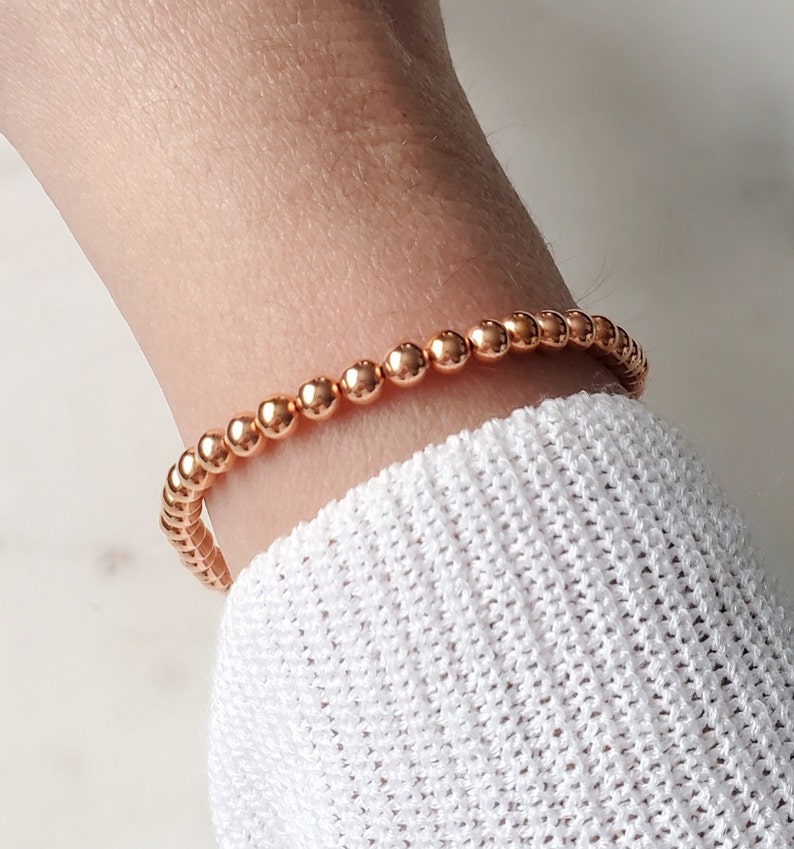 Copper bracelet, Minimalist stretch copper bracelet, Elegant bracelet, Copper anklet, Round copper bead bracelet, Birthday, Anniversary gift image 1